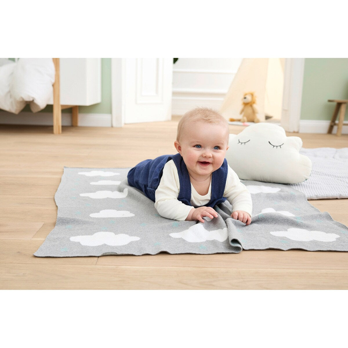 Strikket babyteppe bomull 80x100 cm - BORNINO HOME