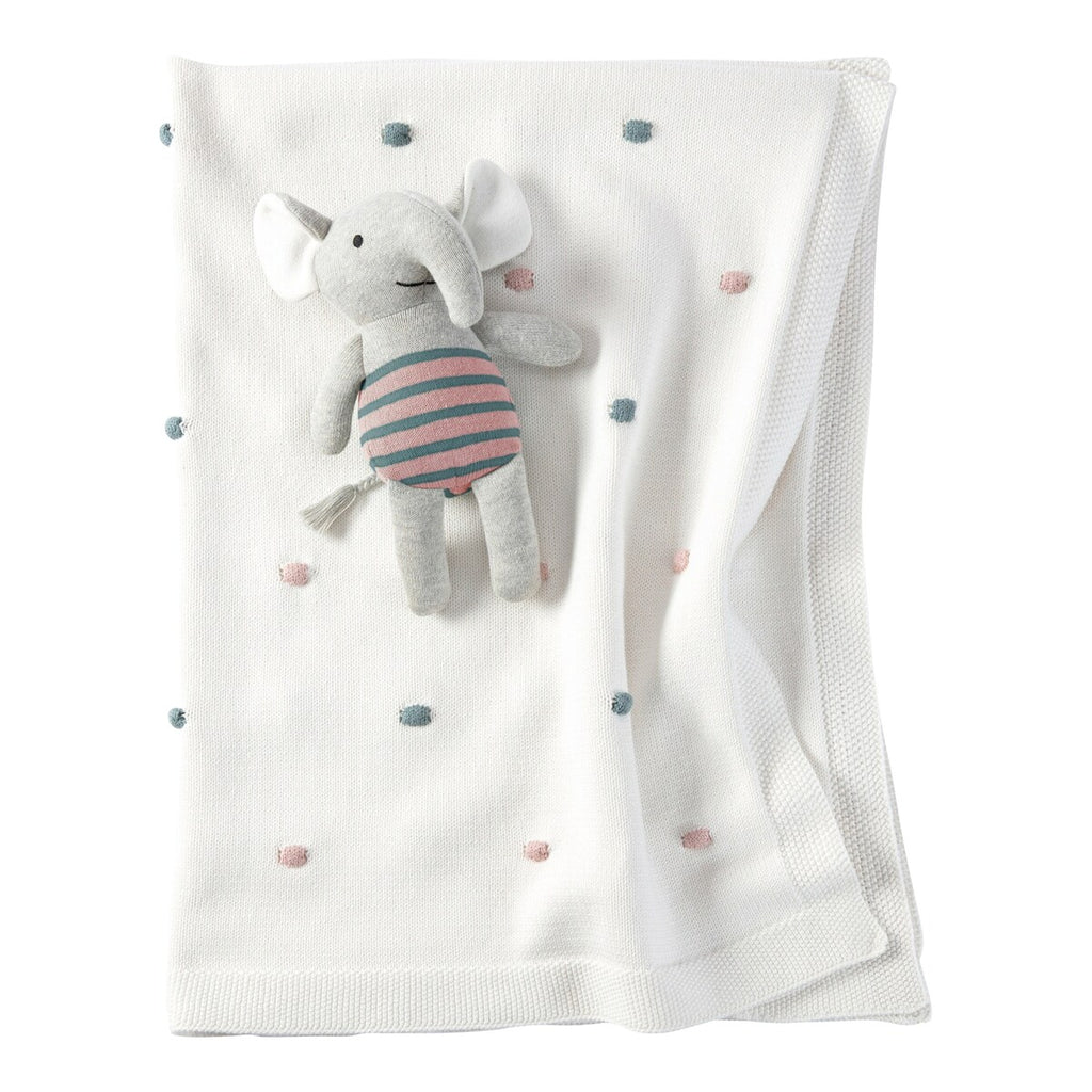 Babyteppe strikk med gritering elefant 80x100 cm bomull - BORNINO HOME