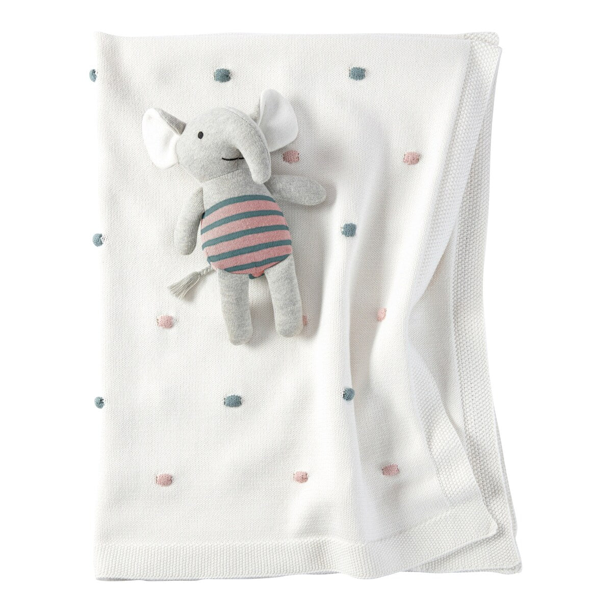 Babyteppe strikk med gritering elefant 80x100 cm bomull - BORNINO HOME