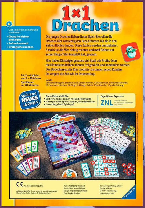 Baksiden av 1x1 Drager gangetabell-spill for barn 7-10 år