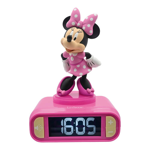 2-i-1 vekkerklokke og nattlys Minnie med LCD forfra