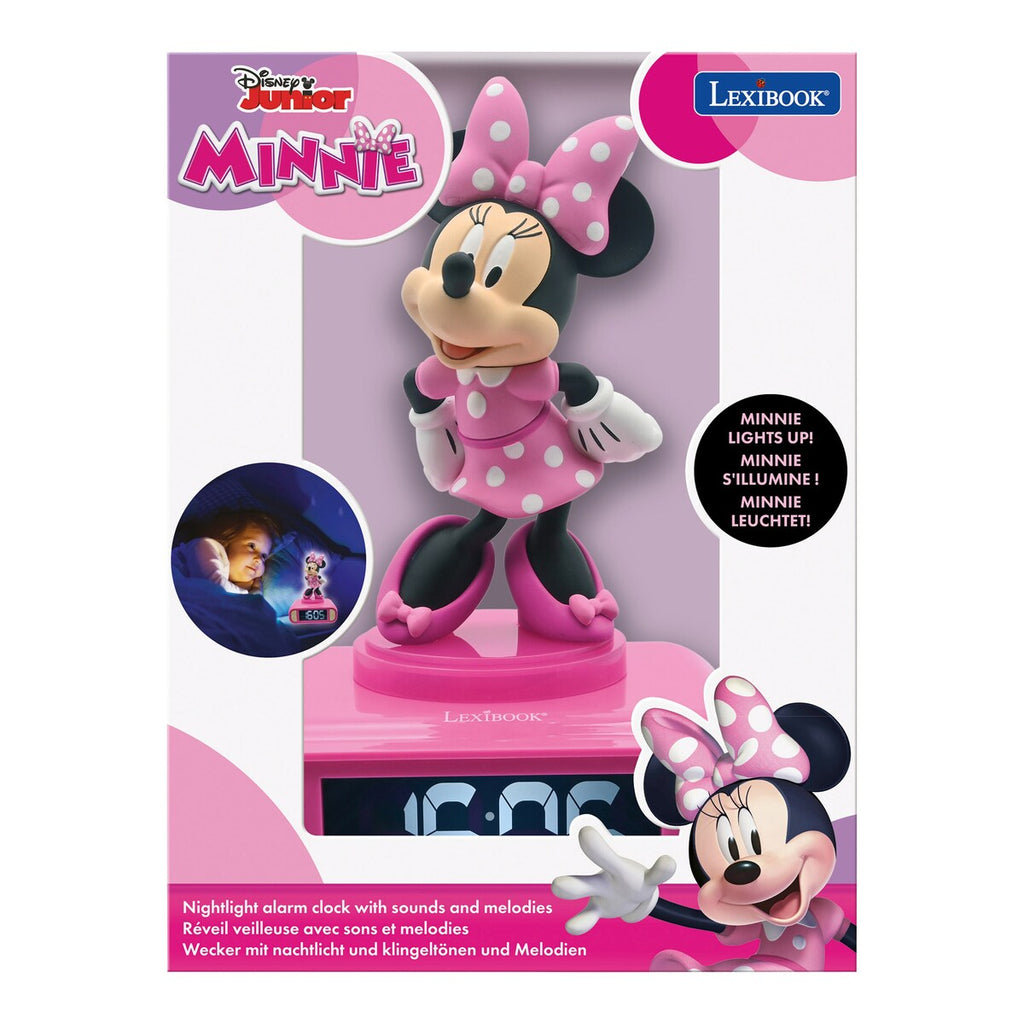 Nærbilde av LCD-displayet på 2-i-1 vekkerklokke og nattlys Minnie