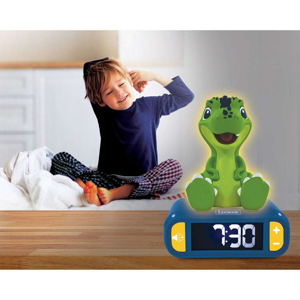 Detalj av skjerm på 2-i-1 vekkerklokke og nattlys Dino med LCD