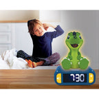 Detalj av skjerm på 2-i-1 vekkerklokke og nattlys Dino med LCD