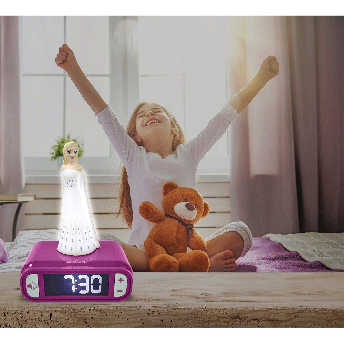 2-i-1 vekkerklokke og nattlys Disney Frozen bakside