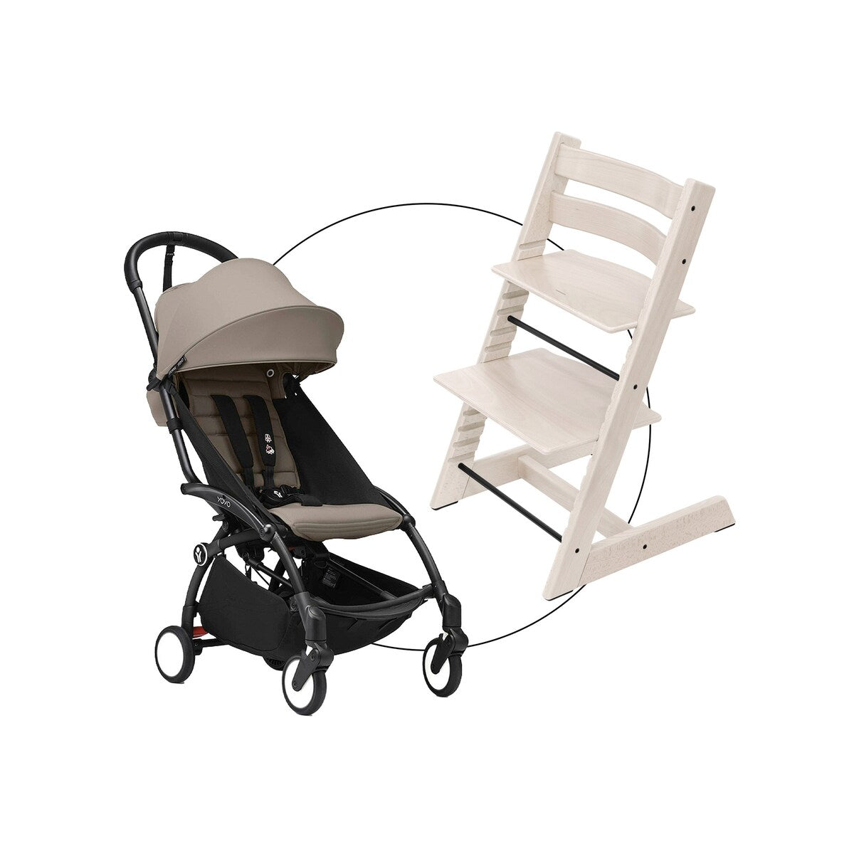 Pakke Tripp Trapp barnestol inkl. YOYO3 stell svart & tekstilsett 6+ taupe - Stokke