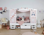 Husseng "Amelie" med sengeskuff i furu hvit 90x200 cm - Ticaa