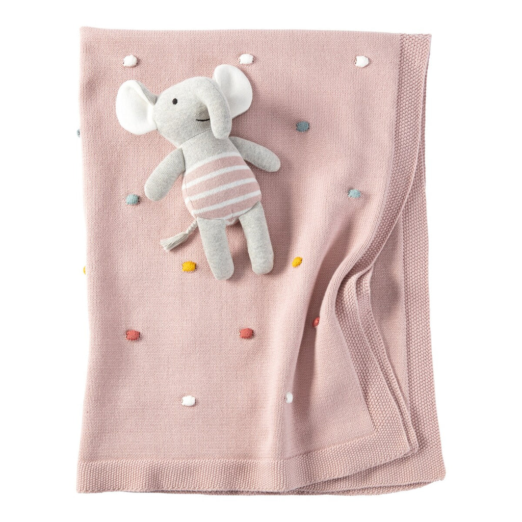Babyteppe strikk med gritering elefant 80x100 cm bomull - BORNINO HOME