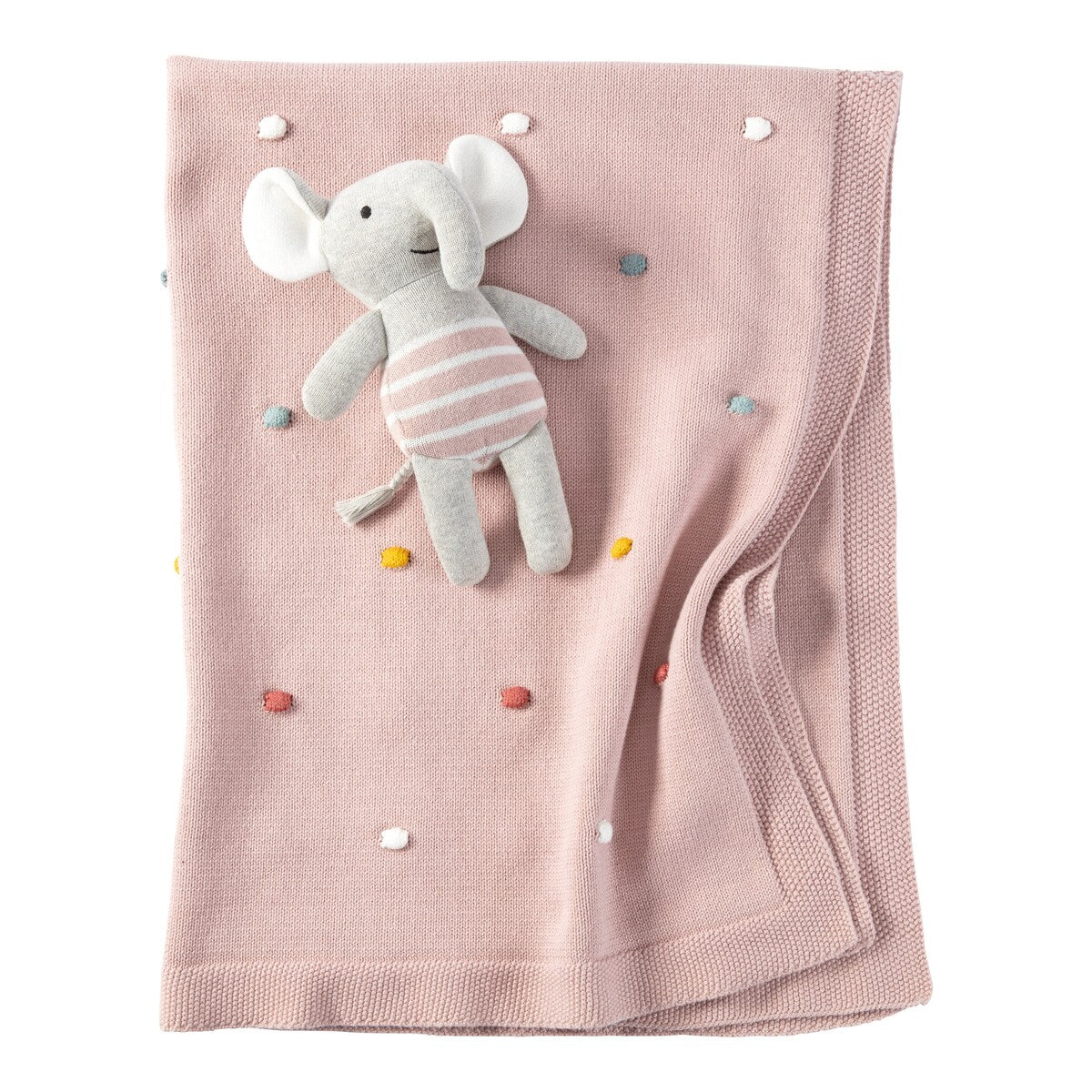 Babyteppe strikk med gritering elefant 80x100 cm bomull - BORNINO HOME