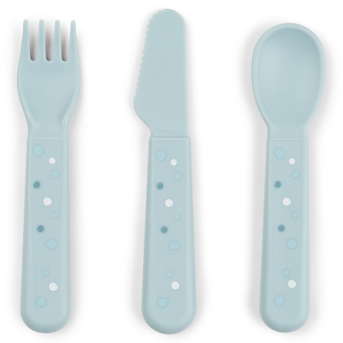 3-delt bestikksett Foodie Happy Dots i blått forfra