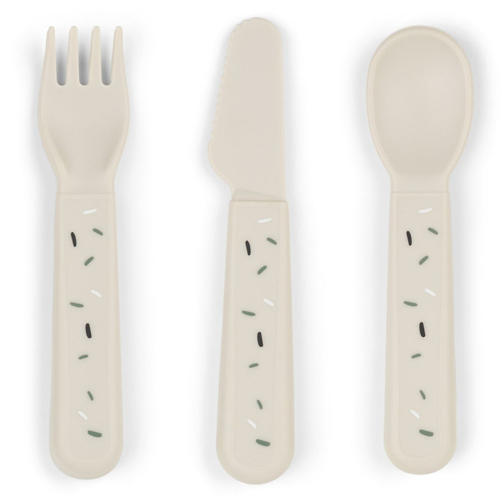 3-delt bestikksett Foodie Happy Dots i blått pakket