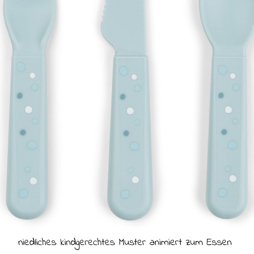 3-delt bestikksett Foodie Happy Dots i blått bakside