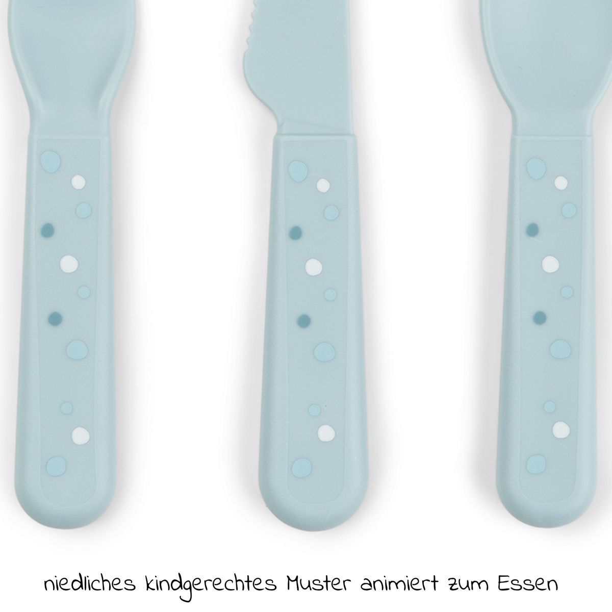 3-delt bestikksett Foodie Happy Dots i blått bakside