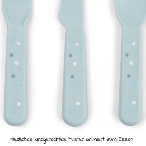 3-delt bestikksett Foodie Happy Dots i blått bakside