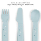 Detalj av 3-delt bestikksett Foodie Happy Dots i blått