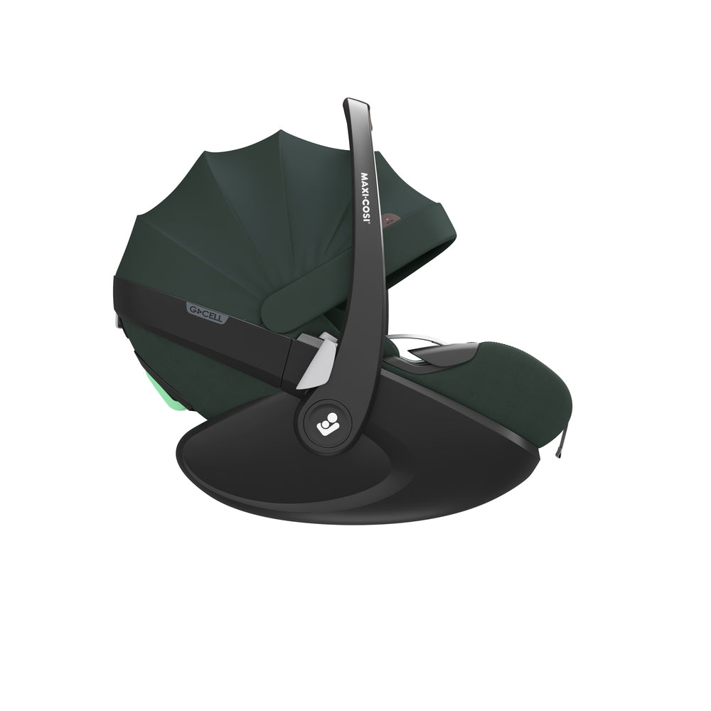 Nærbilde av stoff og ventilasjon på 3-i-1 bilstolpakke Pearl 360 Pro + Pebble 360 Pro Green
