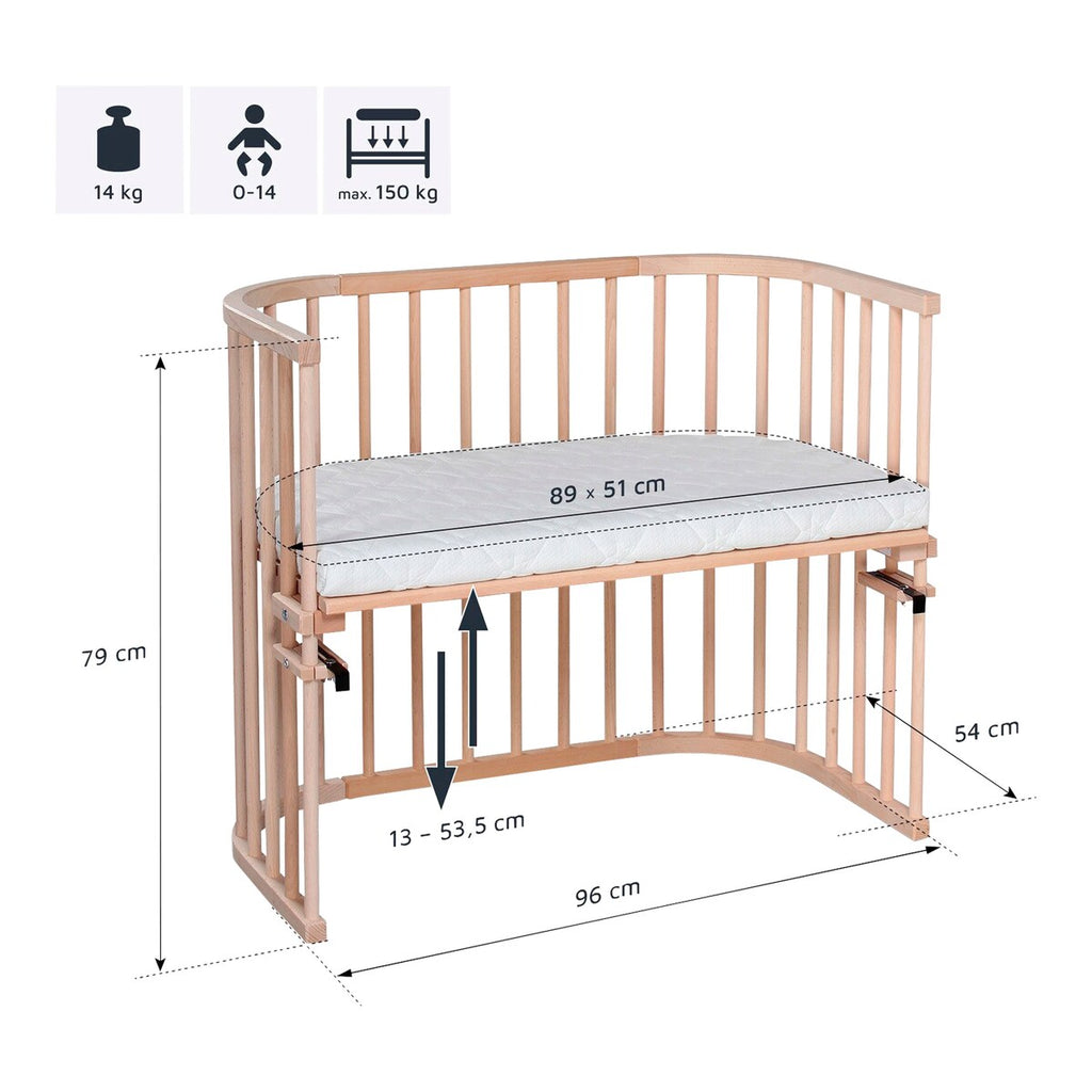 Bedside crib Maxi 89x51 cm massiv bøk - babybay