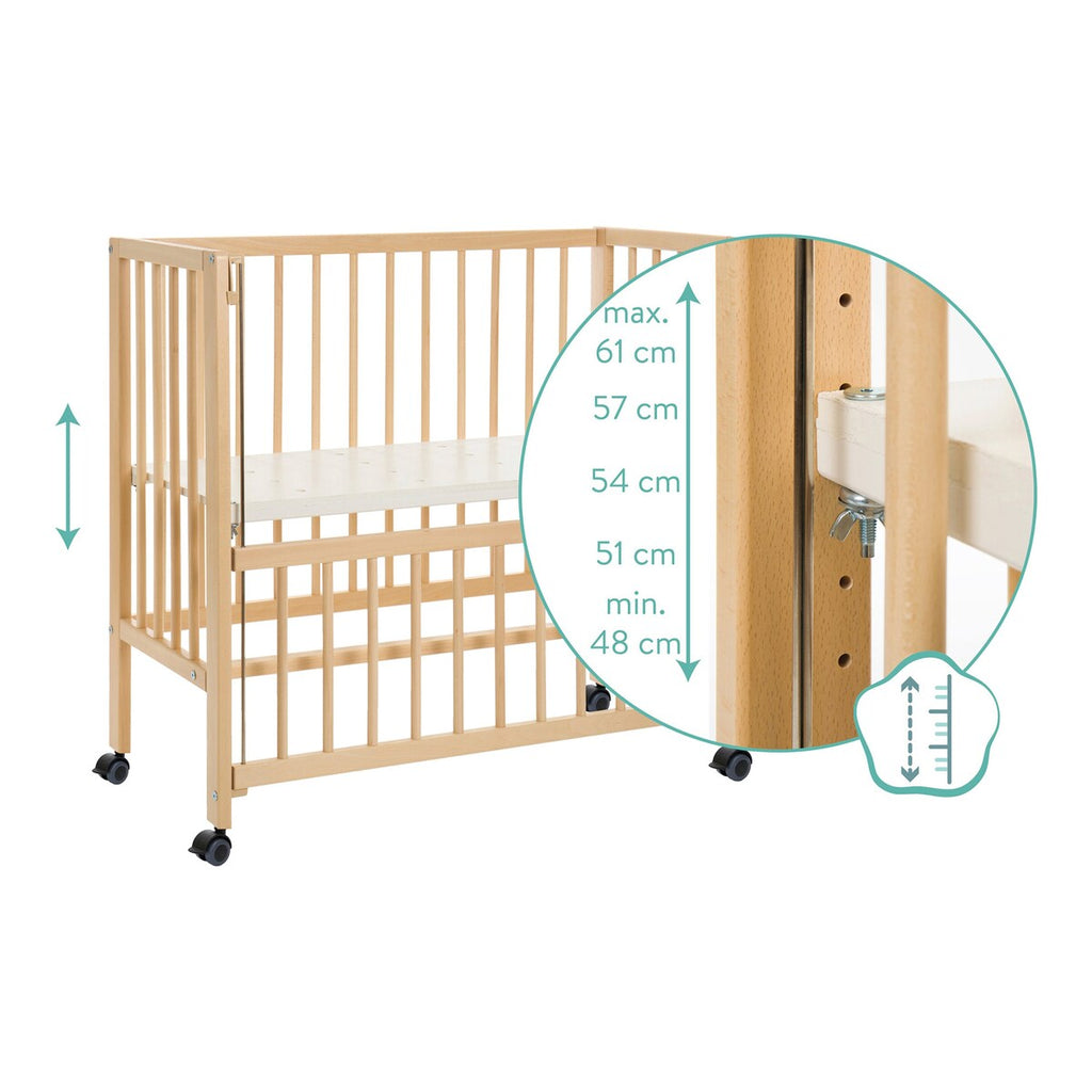 Bedside crib Cocon 40x90 cm massiv bøk med hjul - Fillikid