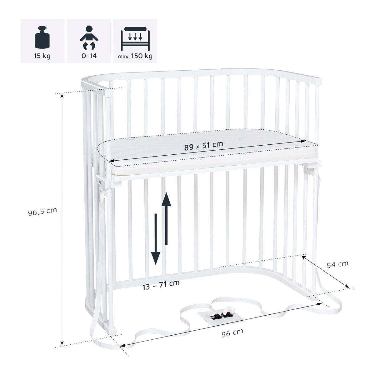 Bedside-seng Maxi med madrass og barneseng-sett i bøk - babybay®