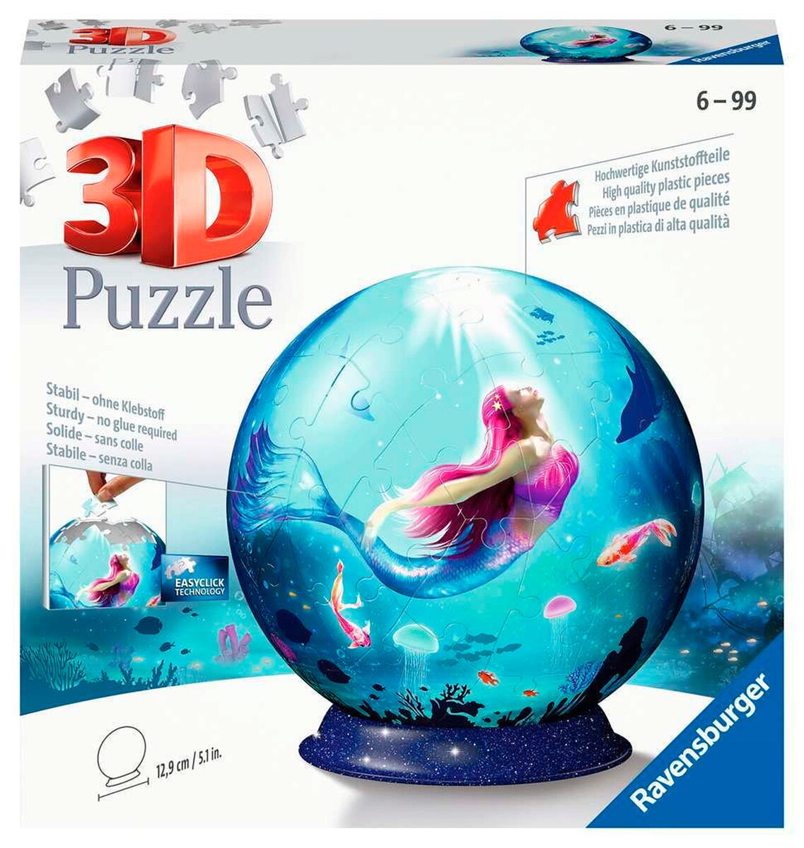 3D-pusleball havfruer 72 brikker 13 cm forfra