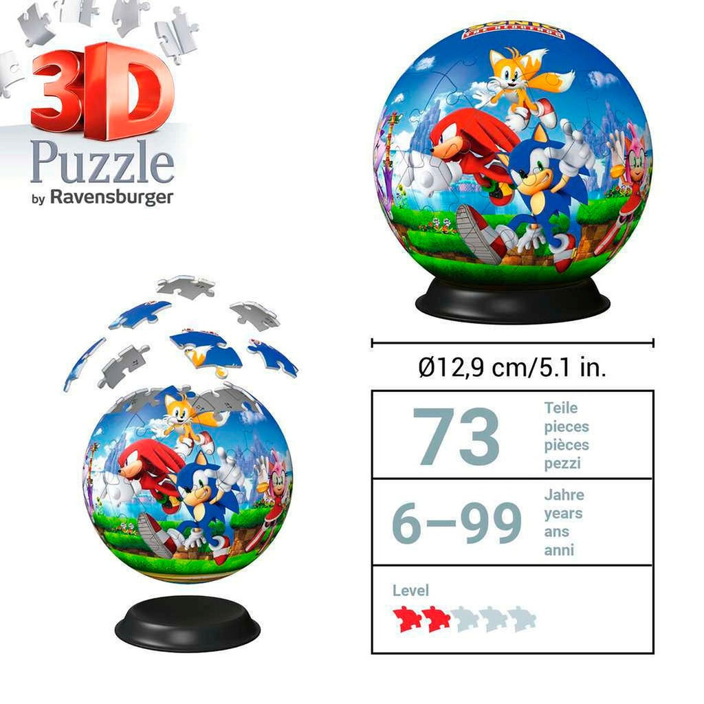 Nærbilde av nummererte puslebrikker i 3D-pusleball Sonic the Hedgehog