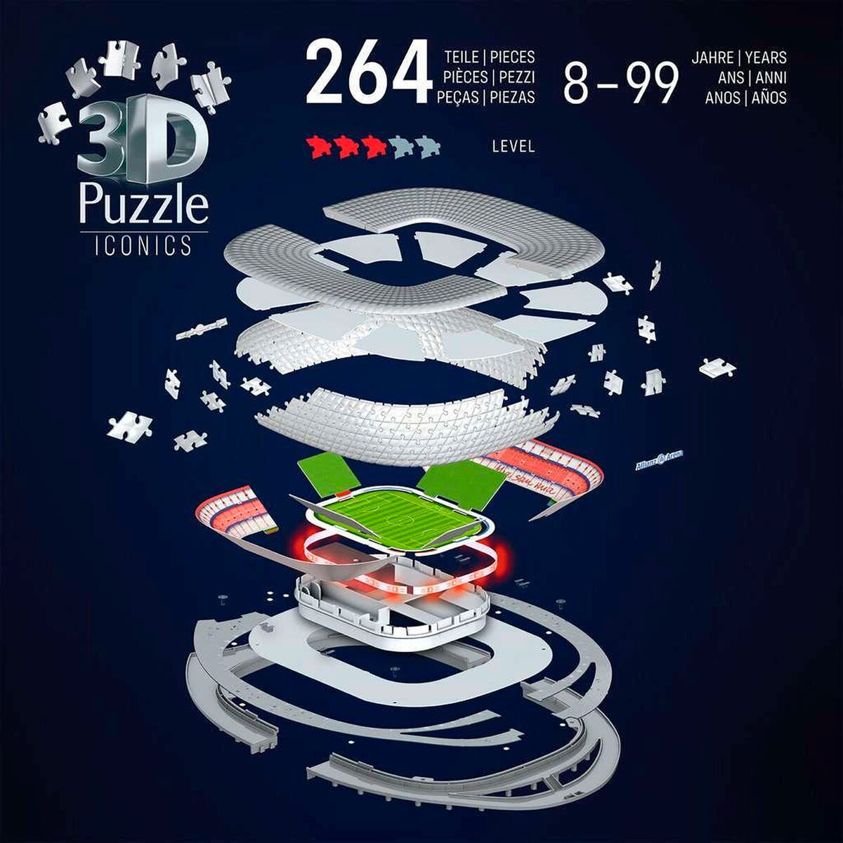 3D-puslespill Allianz Arena med LED-lys montert
