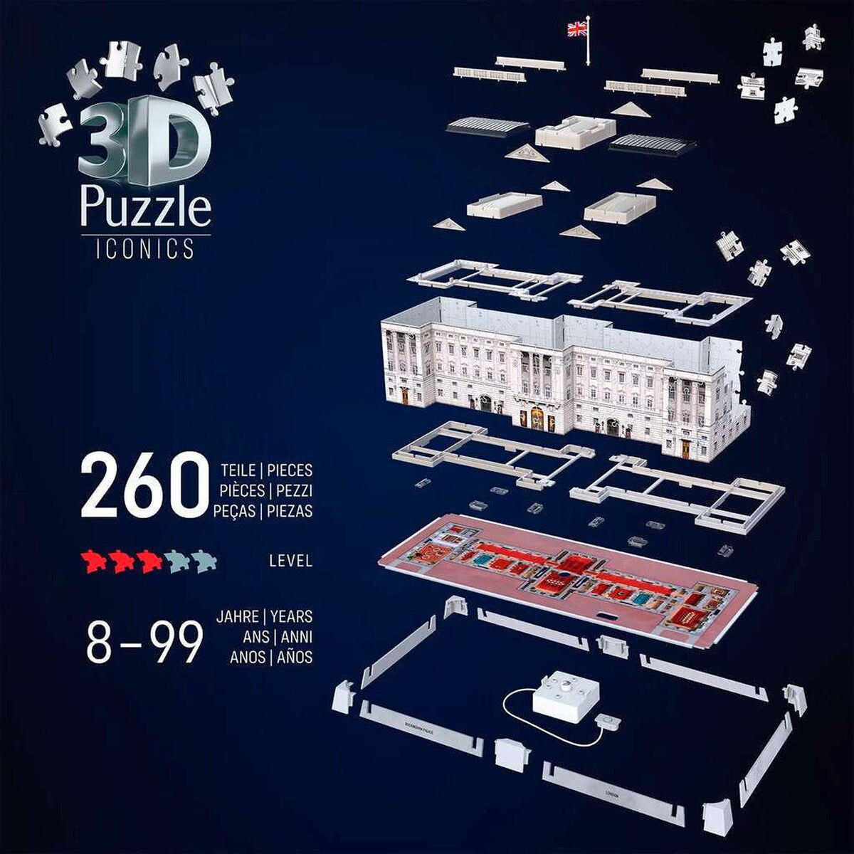 Montert 3D-puslespill Buckingham Palace med lys
