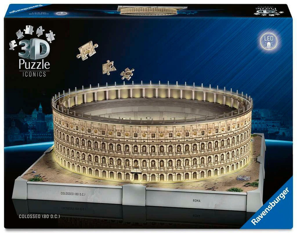 3D-puslespill Colosseum Roma med LED-lys forfra