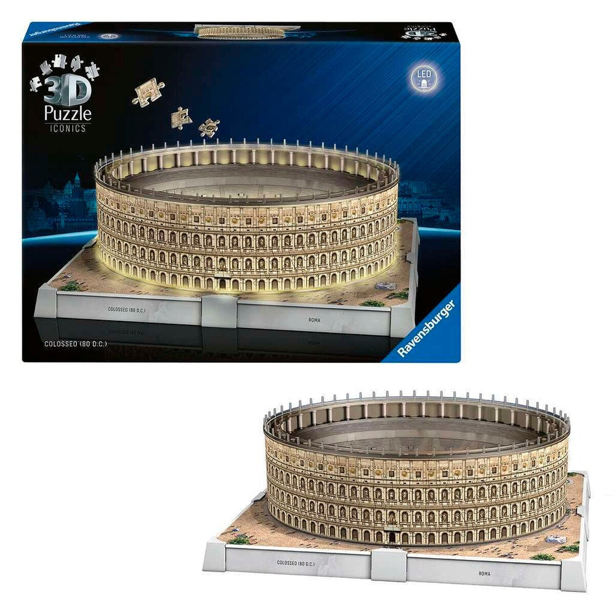 Detalj av 3D-puslespill Colosseum Roma med LED-lys plastbiter
