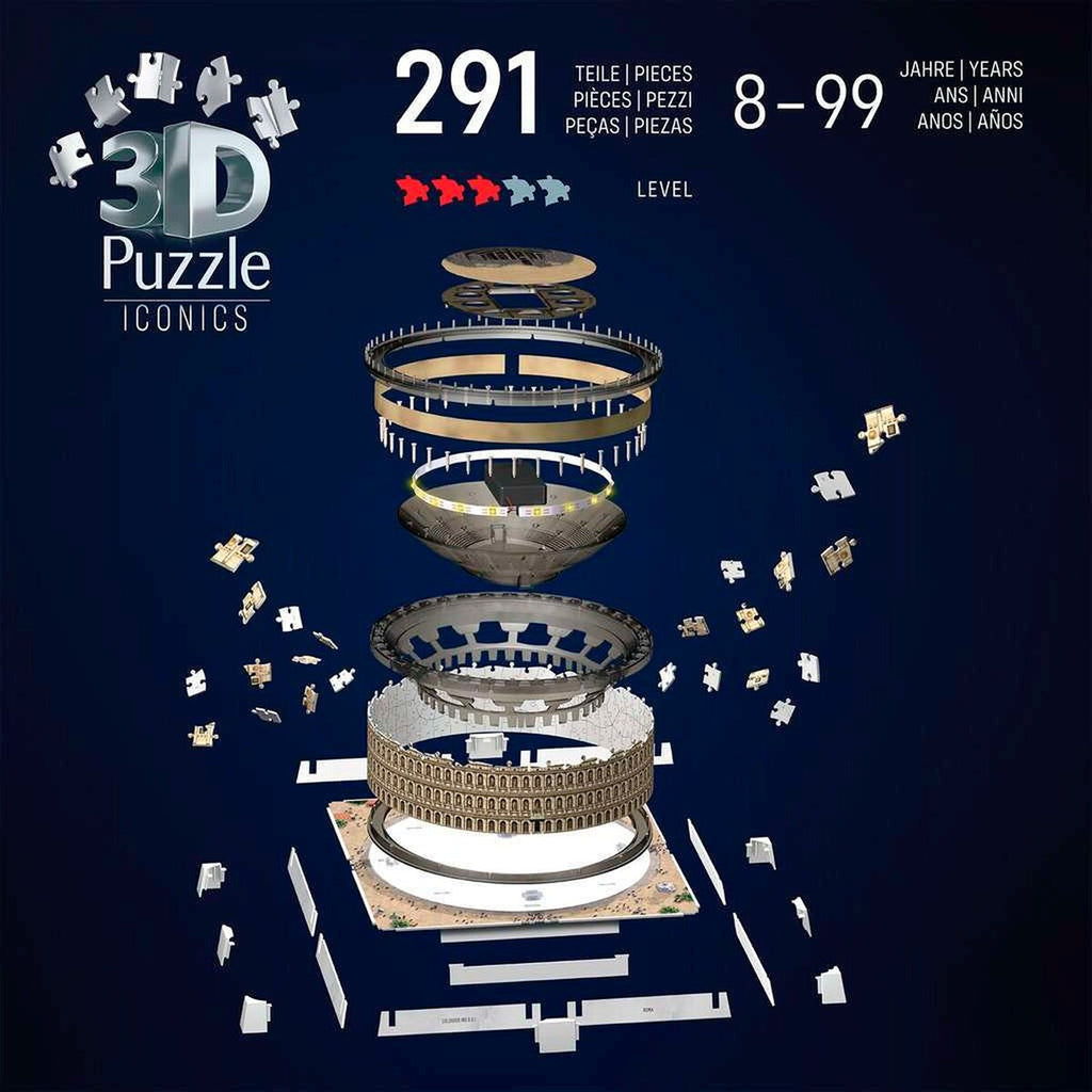 Montert 3D-puslespill Colosseum Roma med LED-lys med lys