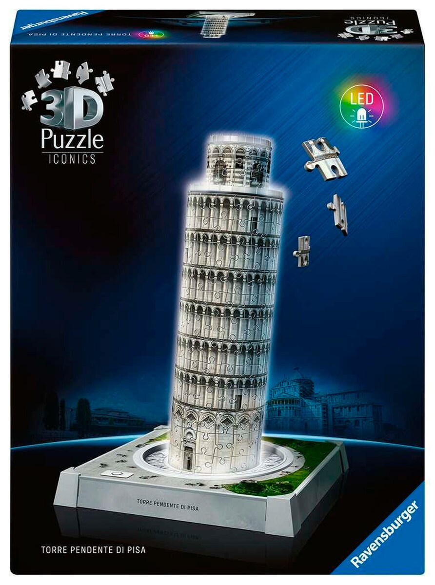 3D-puslespill Det skjeve tårnet i Pisa med lys forfra