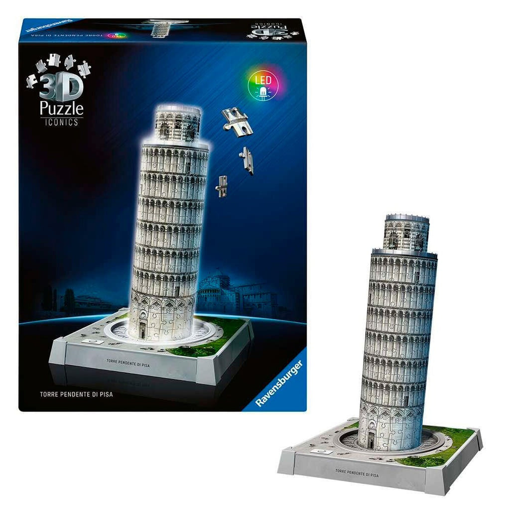 Detalj av 3D-puslespill Det skjeve tårnet i Pisa med lys