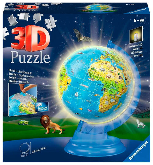 3D-puslespill globus med LED-lys forfra
