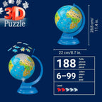 Nærbilde av puslespillbiter til 3D-puslespill globus med LED-lys