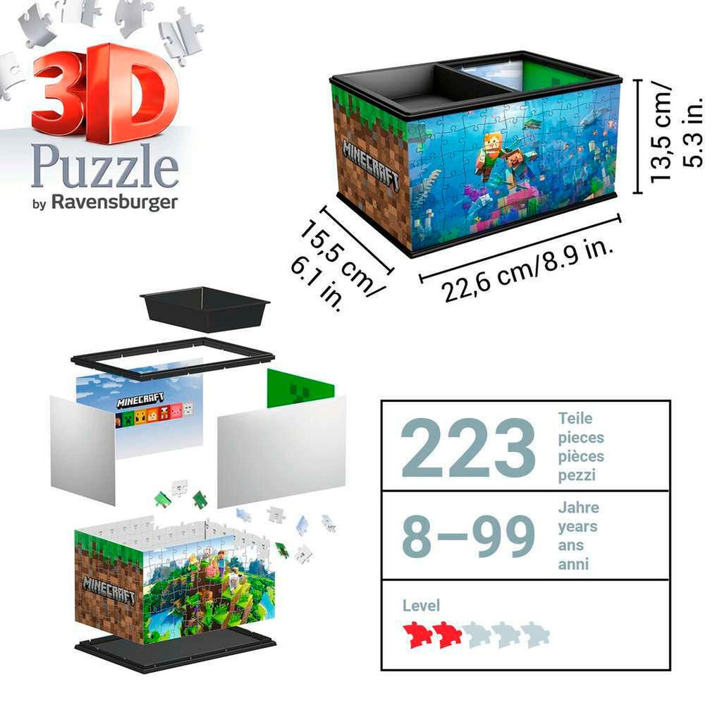Nærbilde av puslespillbiter i 3D-puslespill oppbevaringsboks Minecraft 216 brikker