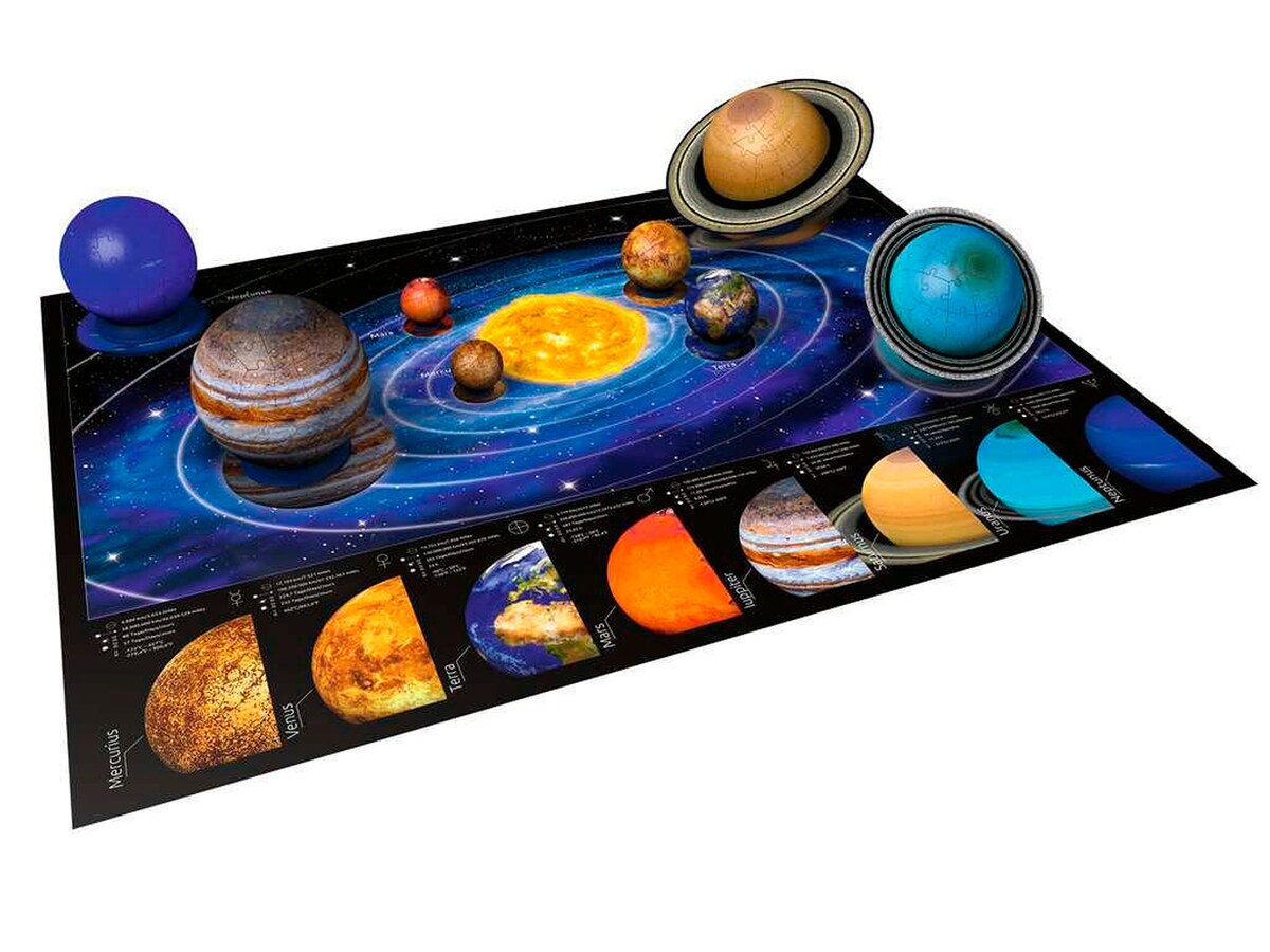 Fargerikt solsystem-plakat med 3D-puslespill planetsystemet 540 brikker 8 planeter