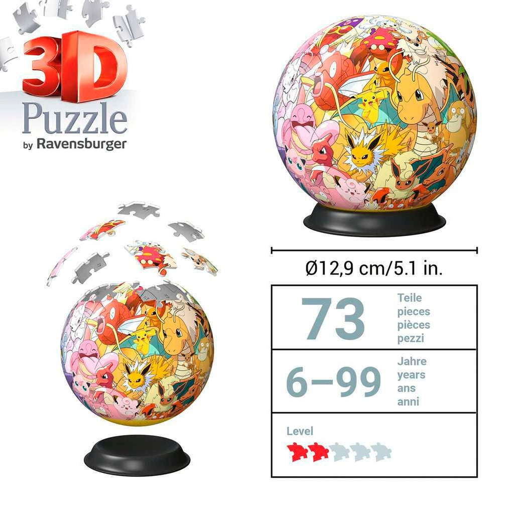 Nærbilde av nummererte puslespillbiter i 3D-puslespillball Pokémon Kanto Region