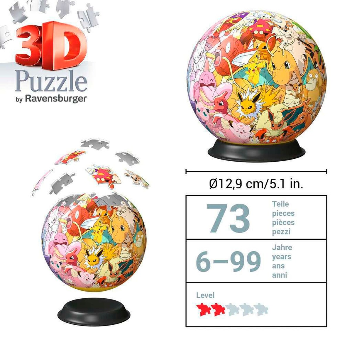 Nærbilde av nummererte puslespillbiter i 3D-puslespillball Pokémon Kanto Region