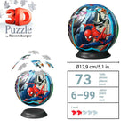 Nærbilde av pusselbrikker 3D-puslespillball Spiderman 72 brikker