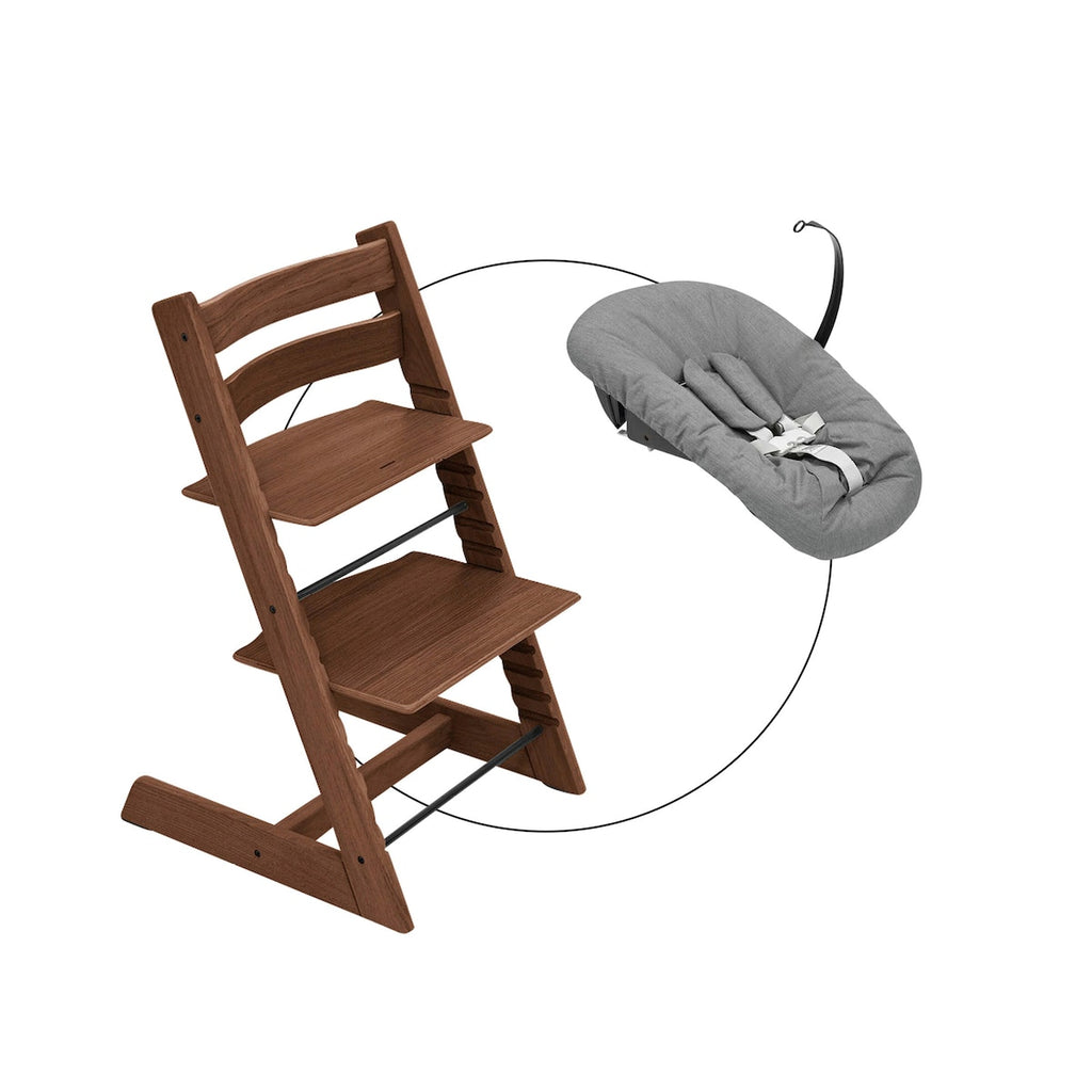 Tripp Trapp pakke i eik med Newborn Set Deep Grey - Stokke