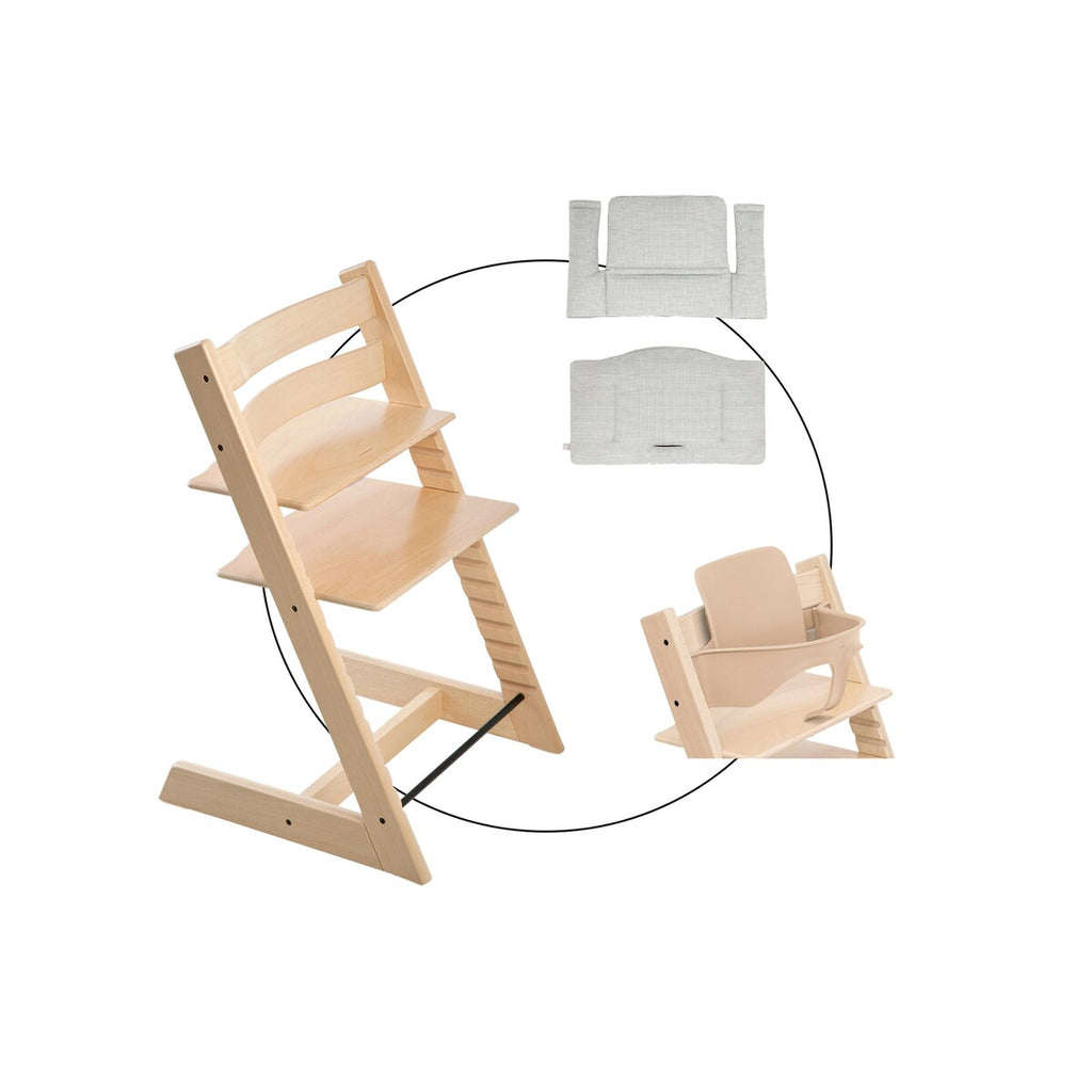Tripp Trapp barnestol med sitepute Nordic Grey og babysett - Stokke