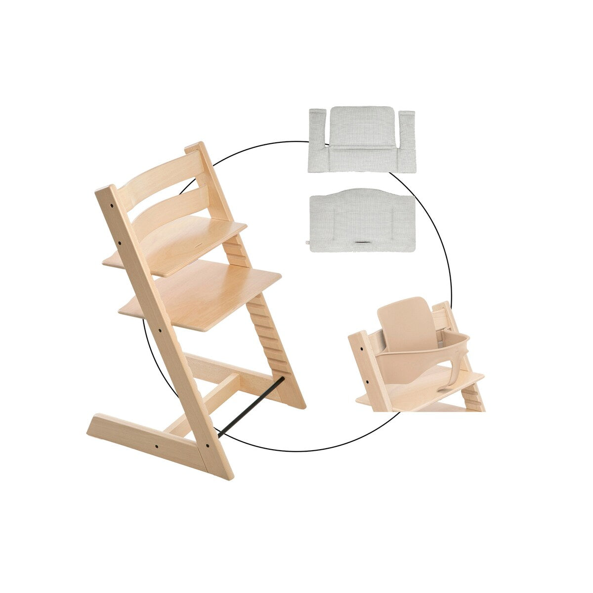 Tripp Trapp barnestol med sitepute Nordic Grey og babysett - Stokke