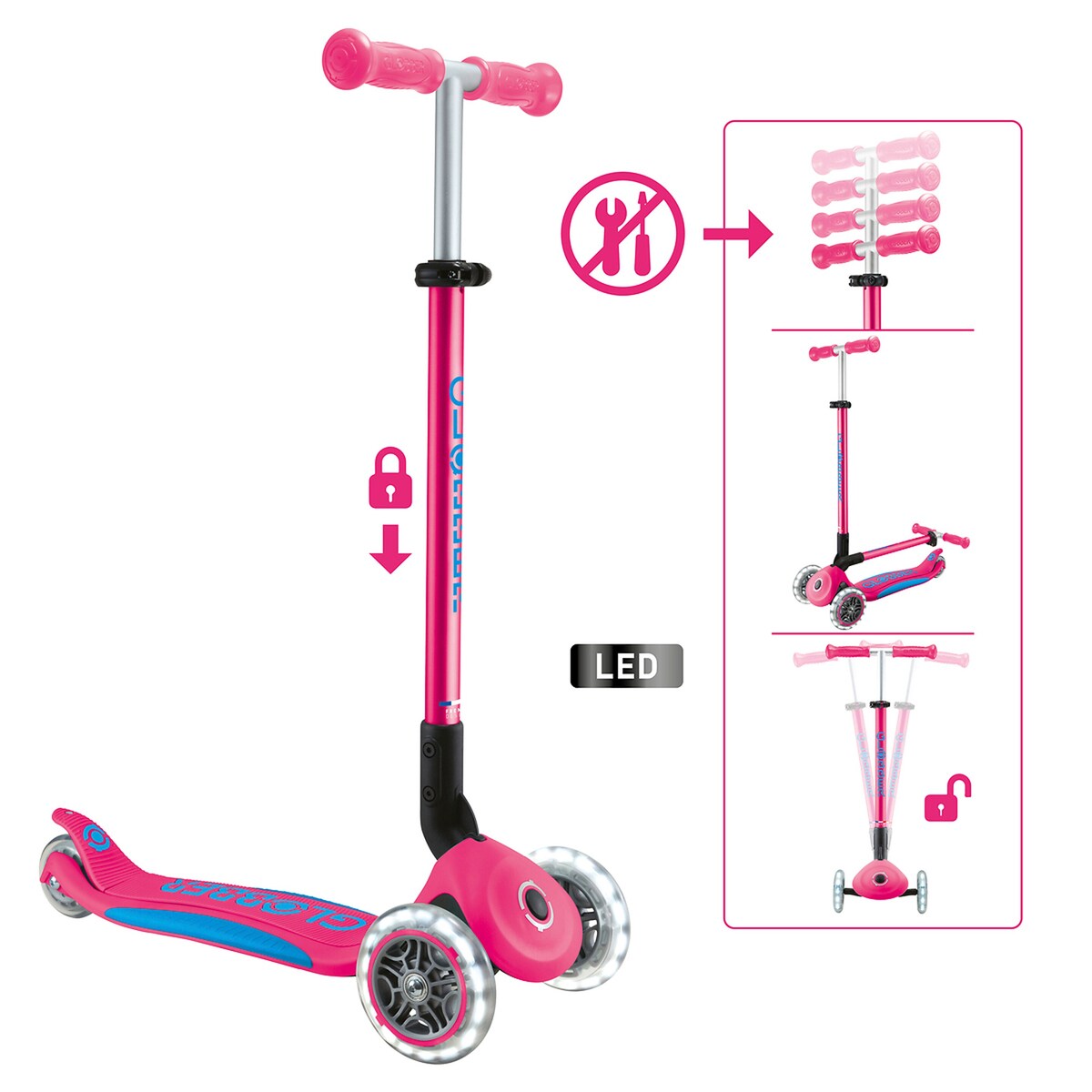 Sparkesykkel PRIMO Foldable Plus Lights fra 3 år - Globber