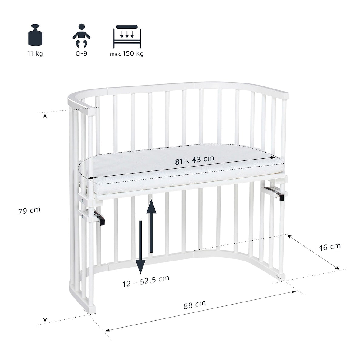 Bedside crib Original 81x43 cm massiv bøk - babybay