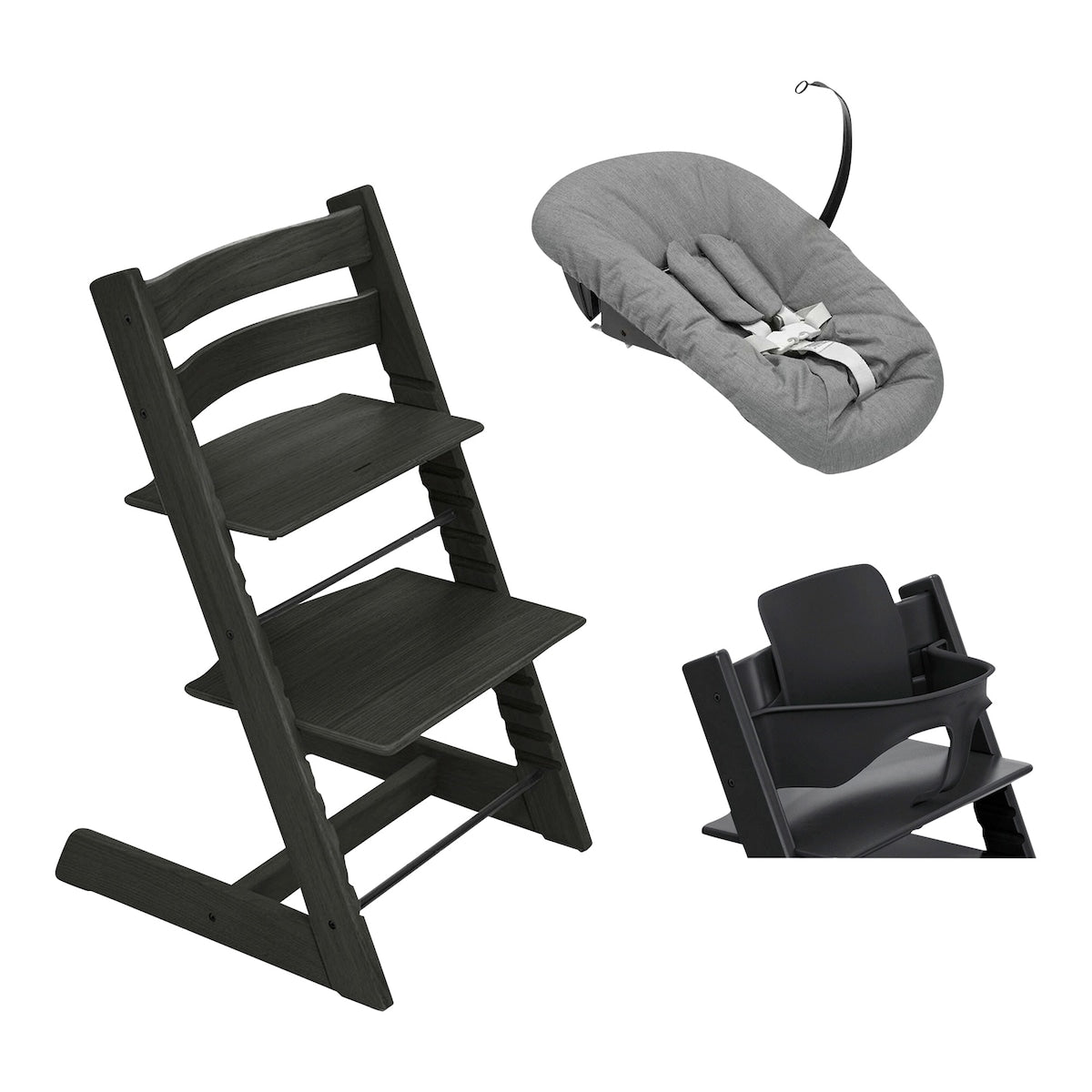 Tripp Trapp pakke i bøk med Newborn Set Deep Grey - Stokke