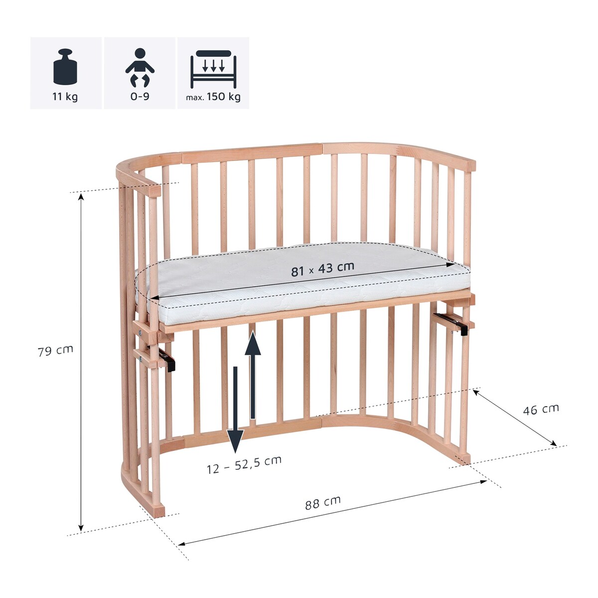 Bedside crib Original 81x43 cm massiv bøk - babybay