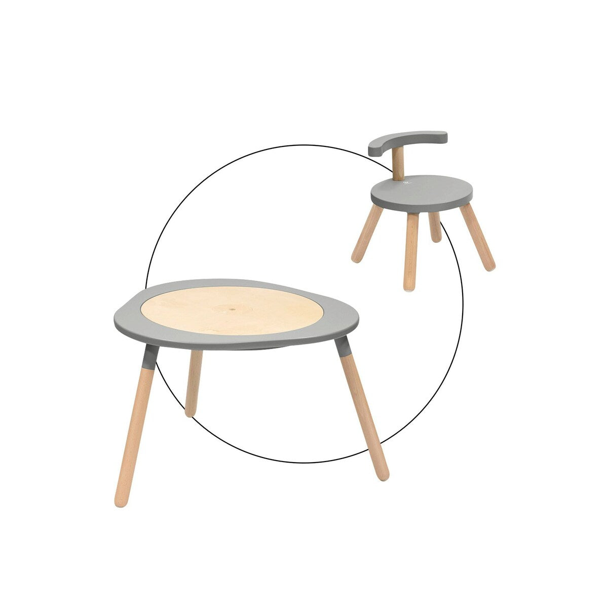 Multifunksjonsbord MuTable V2 med trestol, 3 høyder - Stokke