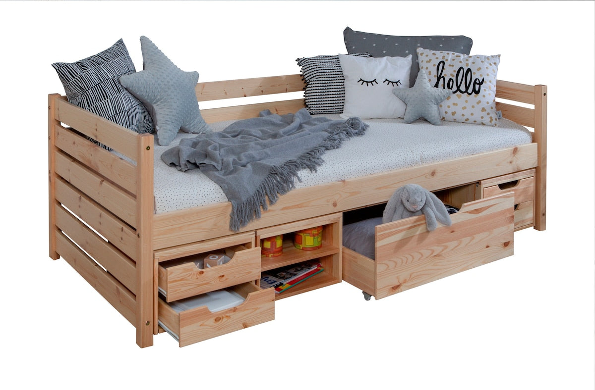 Sofaseng Naomi med oppbevaringsskuffer 90x200 cm furu - Ticaa