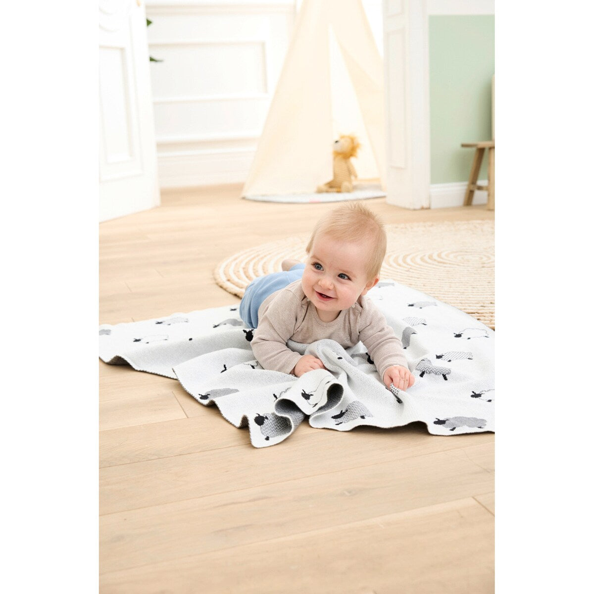 Strikket babyteppe bomull 80x100 cm - BORNINO HOME