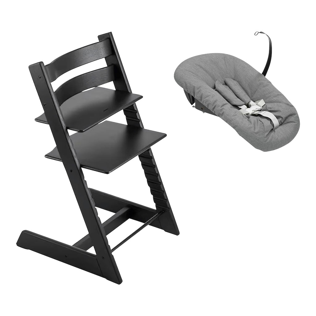 Tripp Trapp pakke i eik med Newborn Set Deep Grey - Stokke